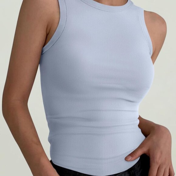 Women’s Sleeveless Ribbed Tank Top High Neck Summer Casual Fit - Picture 2 of 7